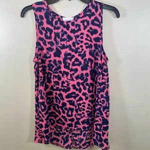 NWOT Adrienne Pink Leopard Sleeveless Top with High-low Hem